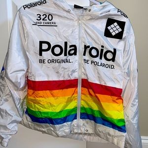 White Polaroid windbreaker